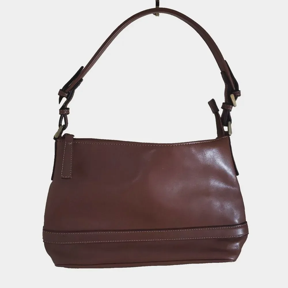 Nine & Company Faux Leather Small Brown Purse Handbag Short Strap Zipper Closure